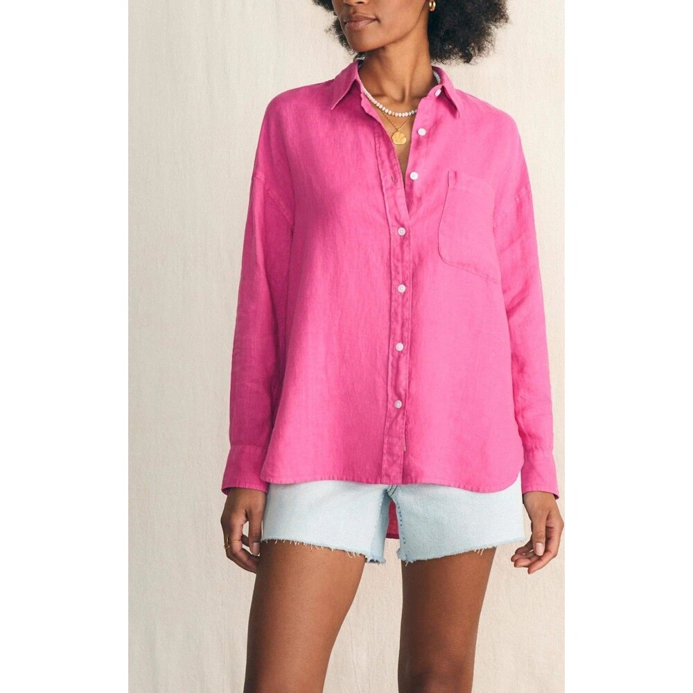 NWT'S FAHERTY LAGUNA WOMEN'S SIZE L 100% LINEN SHIRT PINK MSRP $158.00